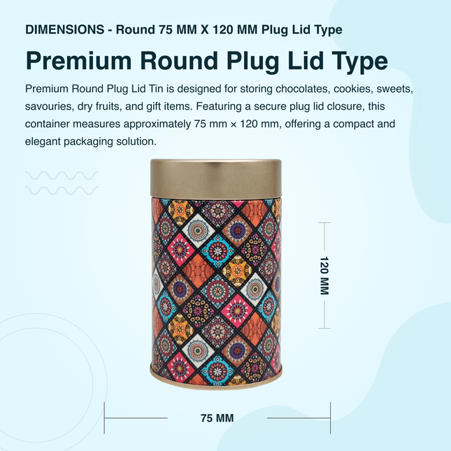 COLORFUL MOSAIC PRINT ROUND TIN CONTAINER-75mm x 120mm