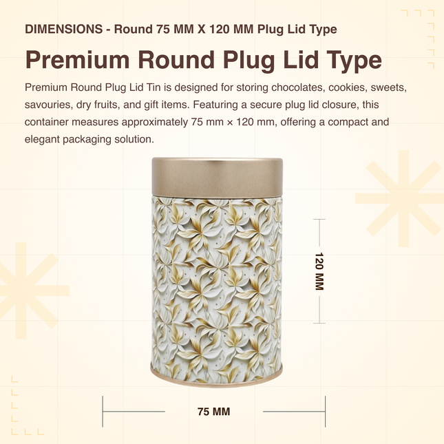 FLORAL WHITE ROUND TIN CONTAINER – 75mm x 120mm