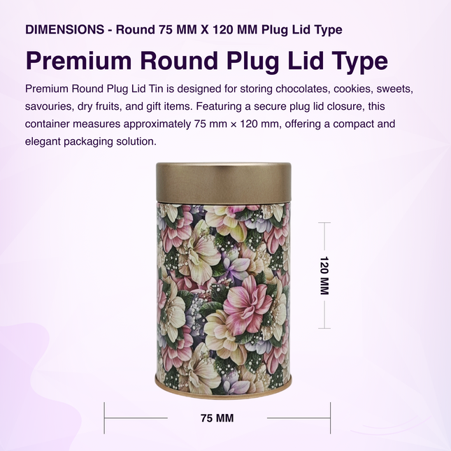 VINTAGE FLORAL PRINT ROUND TIN CONTAINER – 75mm x 120mm