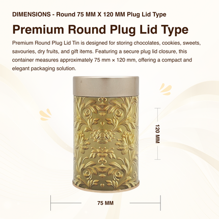 GOLD FLORAL ROUND TIN CONTAINER – 75mm x 120mm