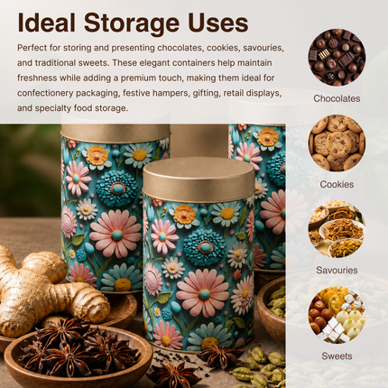 PASTEL DAISY FLORAL ROUND TIN CONTAINER – 75mm x 120mm