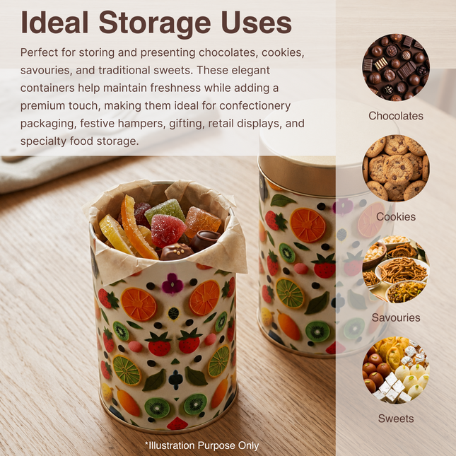 FRUIT PRINT ROUND TIN CONTAINER– 75mm x 120mm