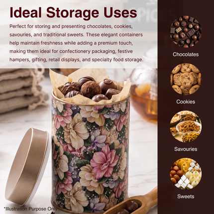 VINTAGE FLORAL PRINT ROUND TIN CONTAINER – 75mm x 120mm