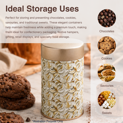 FLORAL WHITE ROUND TIN CONTAINER – 75mm x 120mm