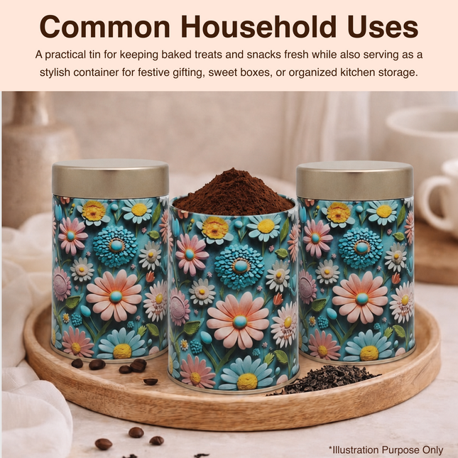 PASTEL DAISY FLORAL ROUND TIN CONTAINER – 75mm x 120mm