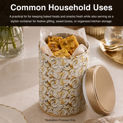 FLORAL WHITE ROUND TIN CONTAINER – 75mm x 120mm