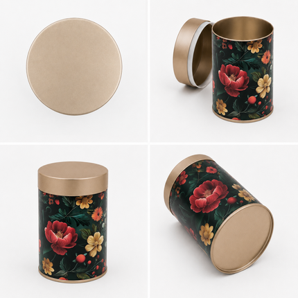 VINTAGE FLORAL ROUND TIN CONTAINER – 75mm x 120mm