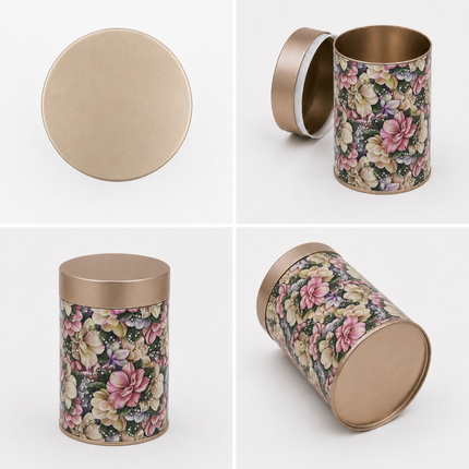 VINTAGE FLORAL PRINT ROUND TIN CONTAINER – 75mm x 120mm