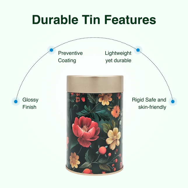 VINTAGE FLORAL ROUND TIN CONTAINER – 75mm x 120mm