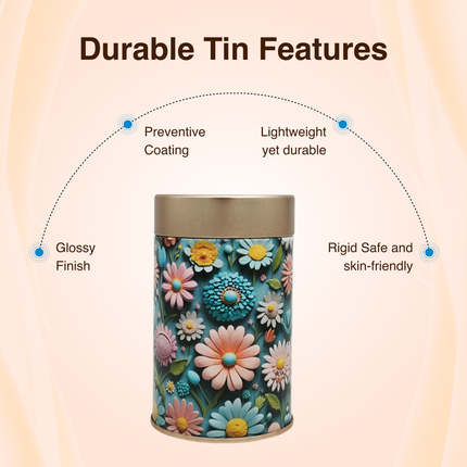 PASTEL DAISY FLORAL ROUND TIN CONTAINER – 75mm x 120mm
