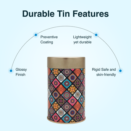 COLORFUL MOSAIC PRINT ROUND TIN CONTAINER-75mm x 120mm