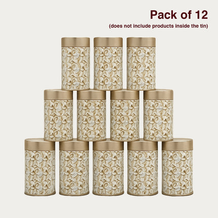 Floral White Round Tin Container – 75mm x 120mm