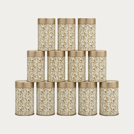 FLORAL WHITE ROUND TIN CONTAINER – 75mm x 120mm