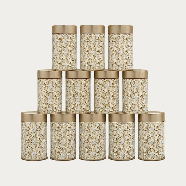 FLORAL WHITE ROUND TIN CONTAINER – 75mm x 120mm