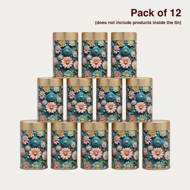 Pastel Daisy Floral Round Tin Container – 75mm x 120mm