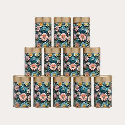 PASTEL DAISY FLORAL ROUND TIN CONTAINER – 75mm x 120mm