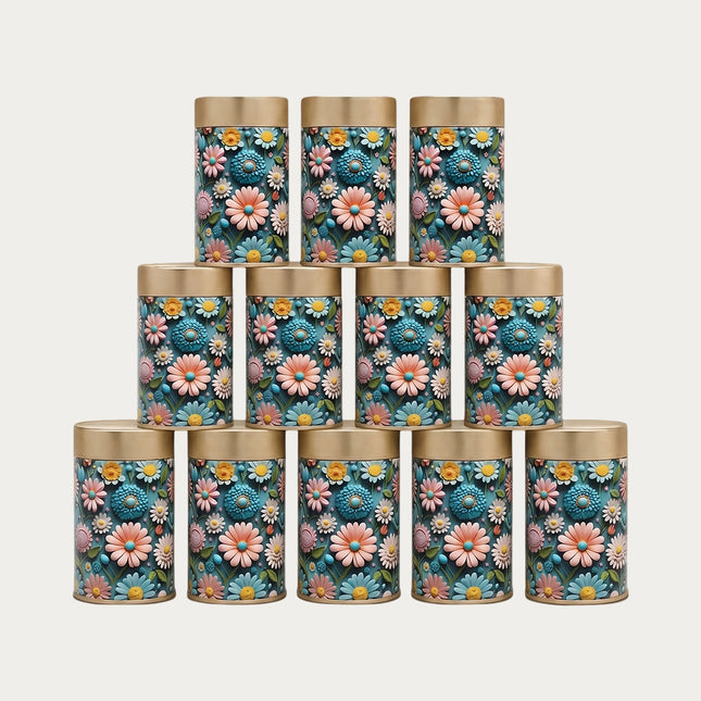 PASTEL DAISY FLORAL ROUND TIN CONTAINER – 75mm x 120mm