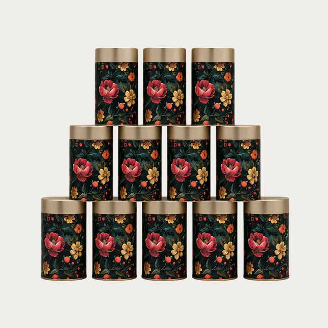 VINTAGE FLORAL ROUND TIN CONTAINER – 75mm x 120mm