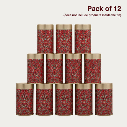 Red Embossed Pattern Round Tin Container – 75mm x 120mm