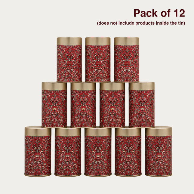 Red Embossed Pattern Round Tin Container – 75mm x 120mm
