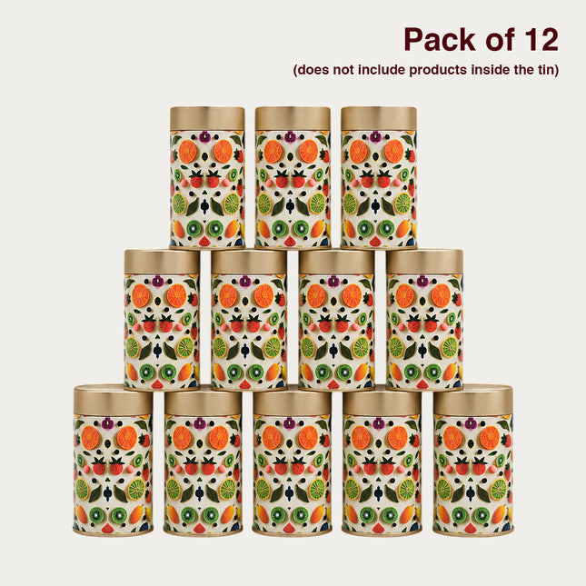 Fruit Print Round Tin Container – 75mm x 120mm