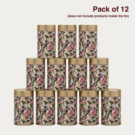 Vintage Floral Print Round Tin Container – 75mm x 120mm