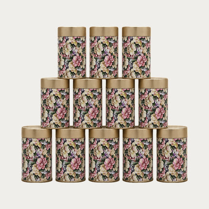 VINTAGE FLORAL PRINT ROUND TIN CONTAINER – 75mm x 120mm