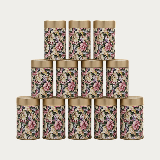 VINTAGE FLORAL PRINT ROUND TIN CONTAINER – 75mm x 120mm