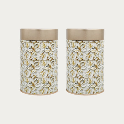 FLORAL WHITE ROUND TIN CONTAINER – 75mm x 120mm