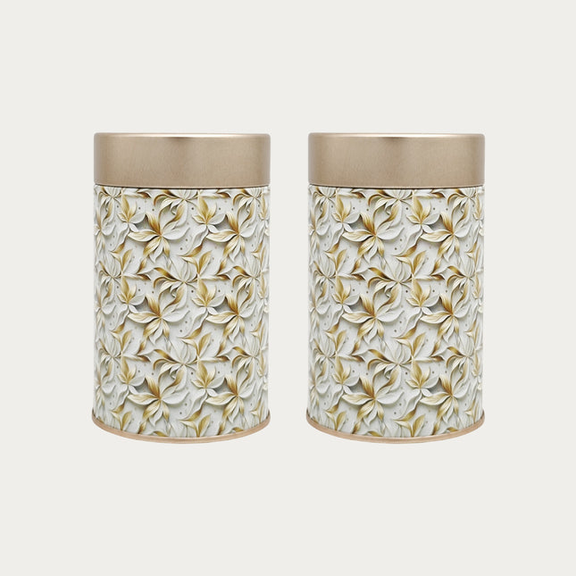 FLORAL WHITE ROUND TIN CONTAINER – 75mm x 120mm