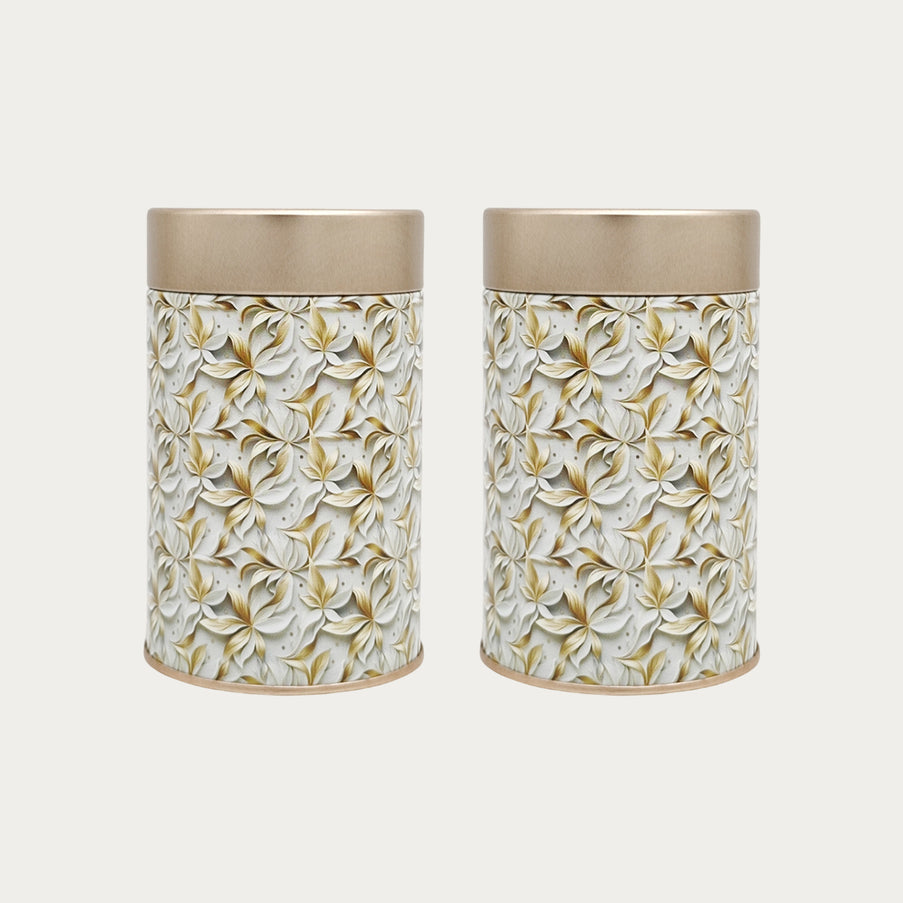 FLORAL WHITE ROUND TIN CONTAINER – 75mm x 120mm