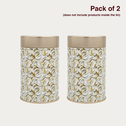 Floral White Round Tin Container – 75mm x 120mm