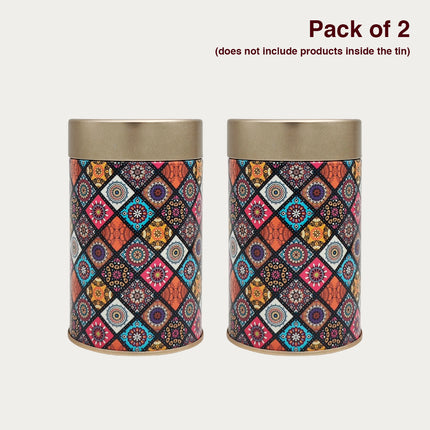 Colorful Mosaic Print Round Tin Container