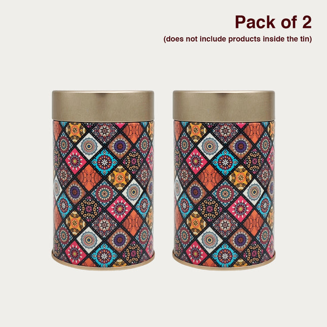 Colorful Mosaic Print Round Tin Container