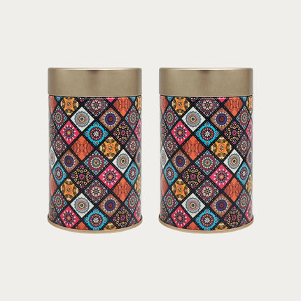 COLORFUL MOSAIC PRINT ROUND TIN CONTAINER-75mm x 120mm