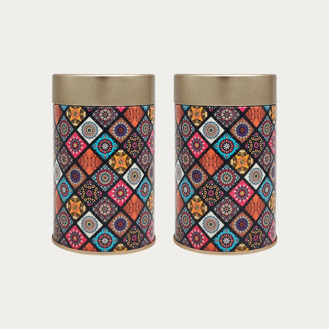 COLORFUL MOSAIC PRINT ROUND TIN CONTAINER-75mm x 120mm