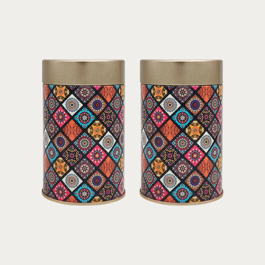 COLORFUL MOSAIC PRINT ROUND TIN CONTAINER-75mm x 120mm
