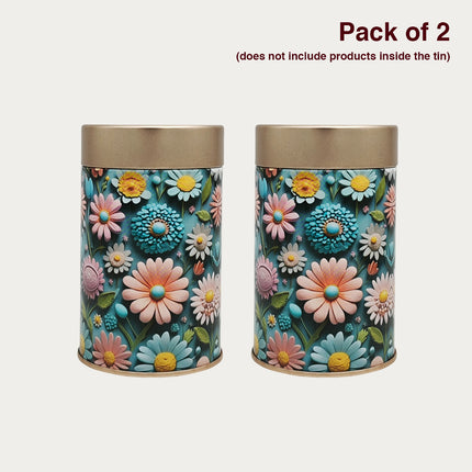 Pastel Daisy Floral Round Tin Container – 75mm x 120mm