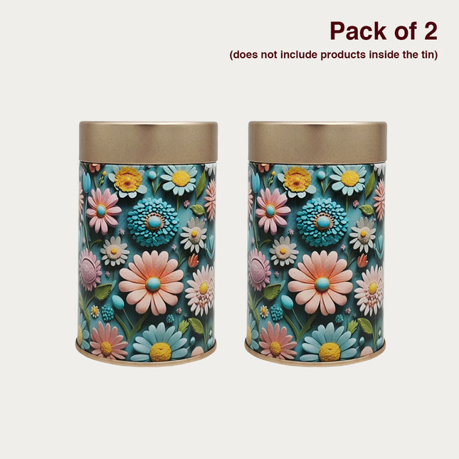 Pastel Daisy Floral Round Tin Container – 75mm x 120mm