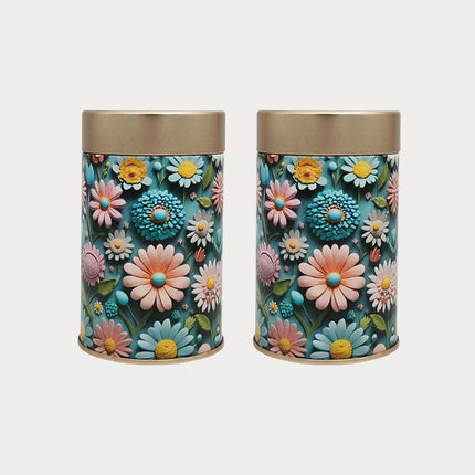 PASTEL DAISY FLORAL ROUND TIN CONTAINER – 75mm x 120mm