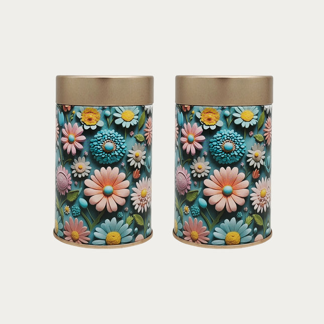PASTEL DAISY FLORAL ROUND TIN CONTAINER – 75mm x 120mm