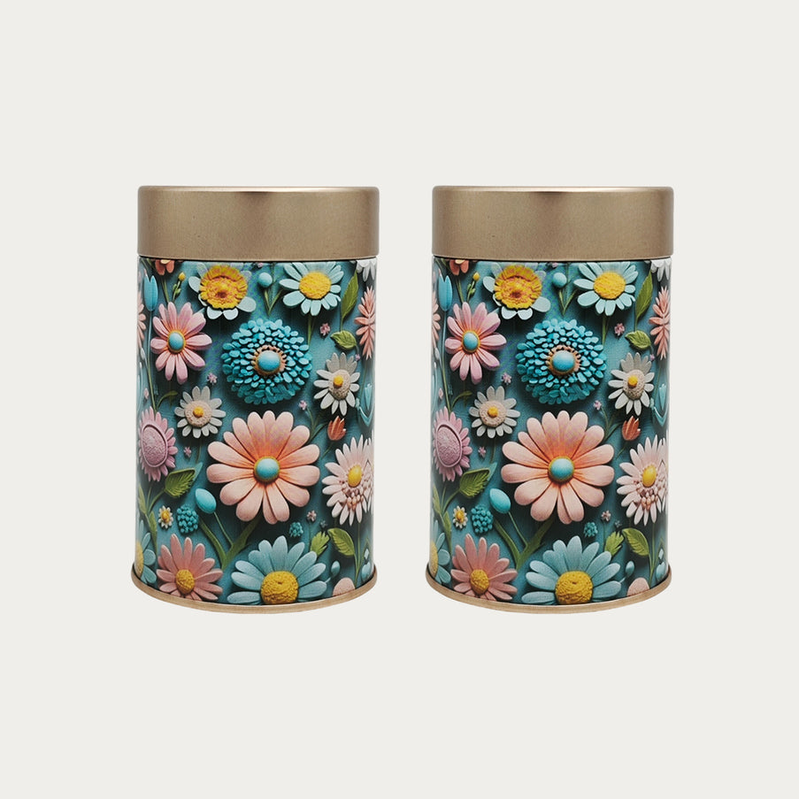 PASTEL DAISY FLORAL ROUND TIN CONTAINER – 75mm x 120mm