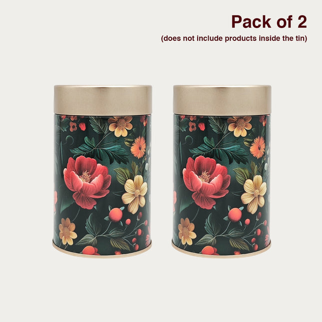 Vintage Floral Round Tin Container – 75mm x 120mm