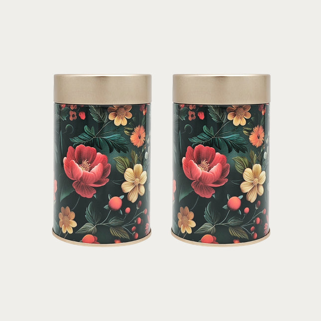 VINTAGE FLORAL ROUND TIN CONTAINER – 75mm x 120mm