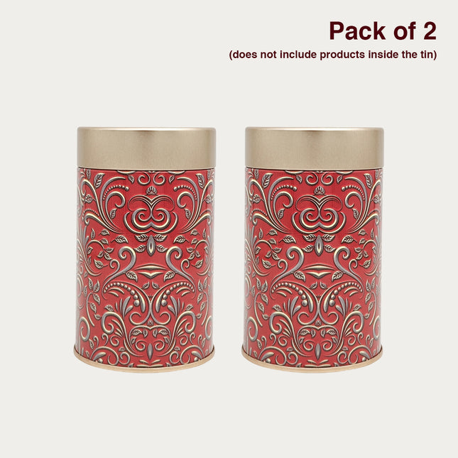 Red Embossed Pattern Round Tin Container – 75mm x 120mm