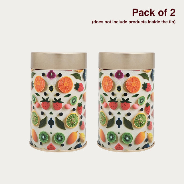 Fruit Print Round Tin Container – 75mm x 120mm