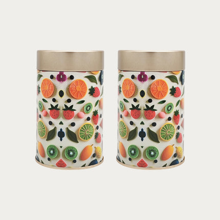 FRUIT PRINT ROUND TIN CONTAINER– 75mm x 120mm
