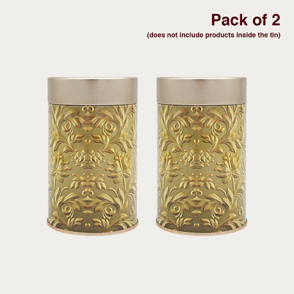 Gold Embossed Floral Round Tin Container – 75mm x 120mm