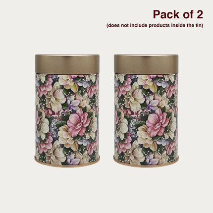 Vintage Floral Print Round Tin Container – 75mm x 120mm