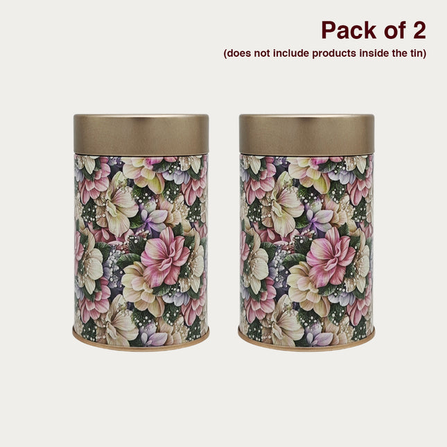Vintage Floral Print Round Tin Container – 75mm x 120mm